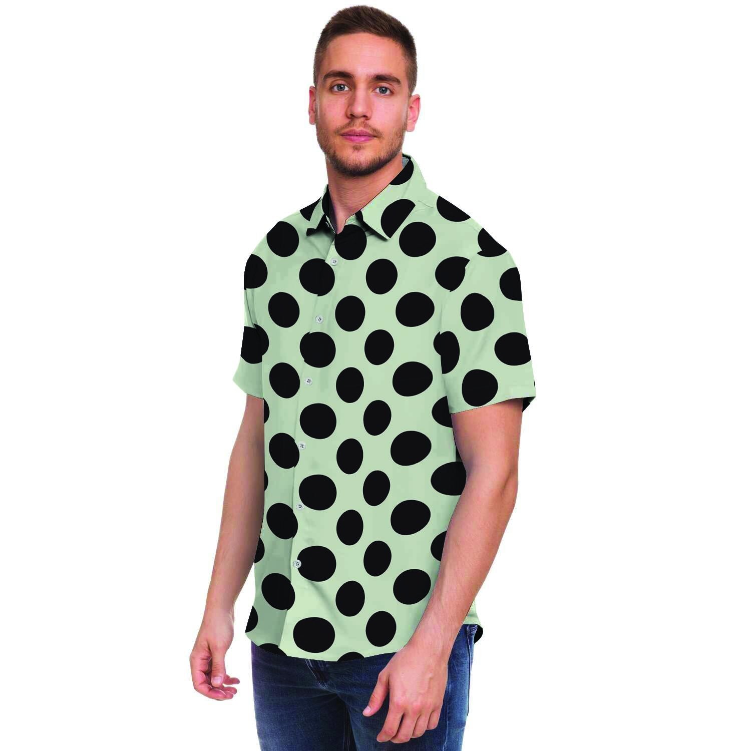White And Black Polka Dot Print Men's Short Sleeve Shirt-grizzshop