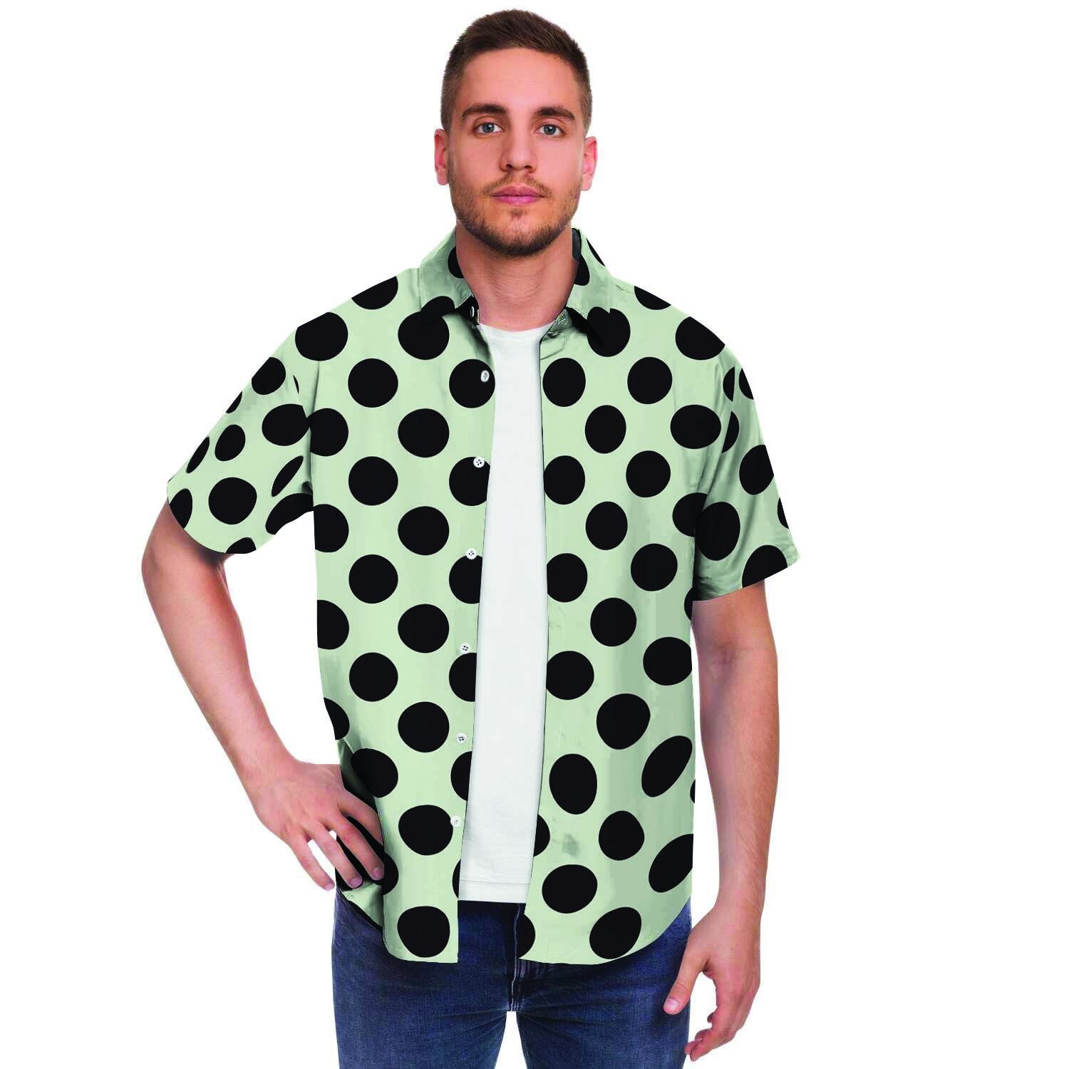 White And Black Polka Dot Print Men's Short Sleeve Shirt-grizzshop