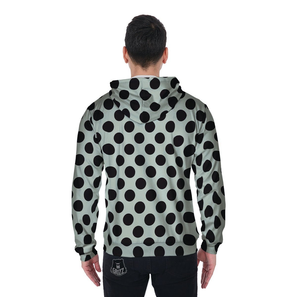 White And Black Polka Dot Print Men's Zip Up Hoodie-grizzshop