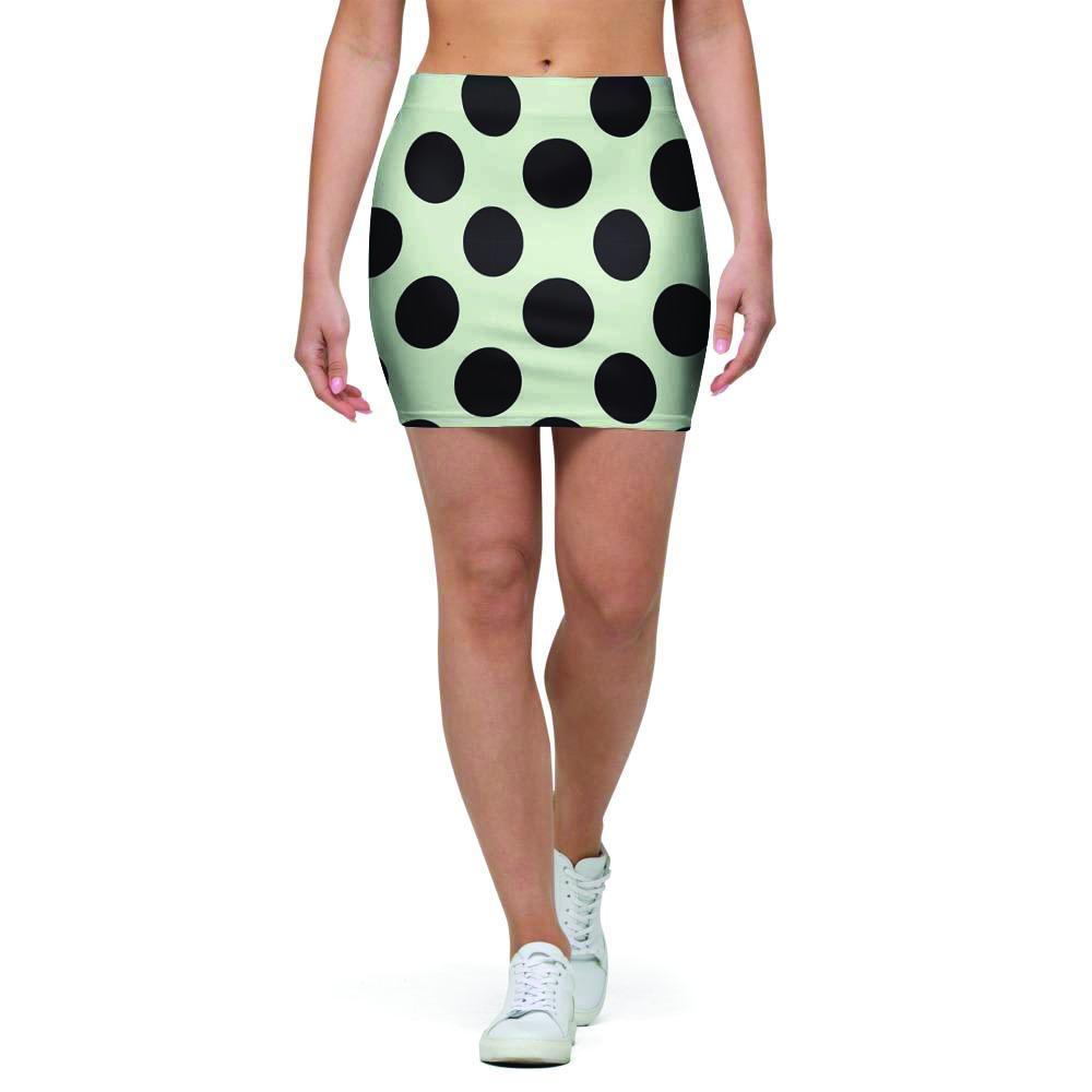 White And Black Polka Dot Print Mini Skirt-grizzshop