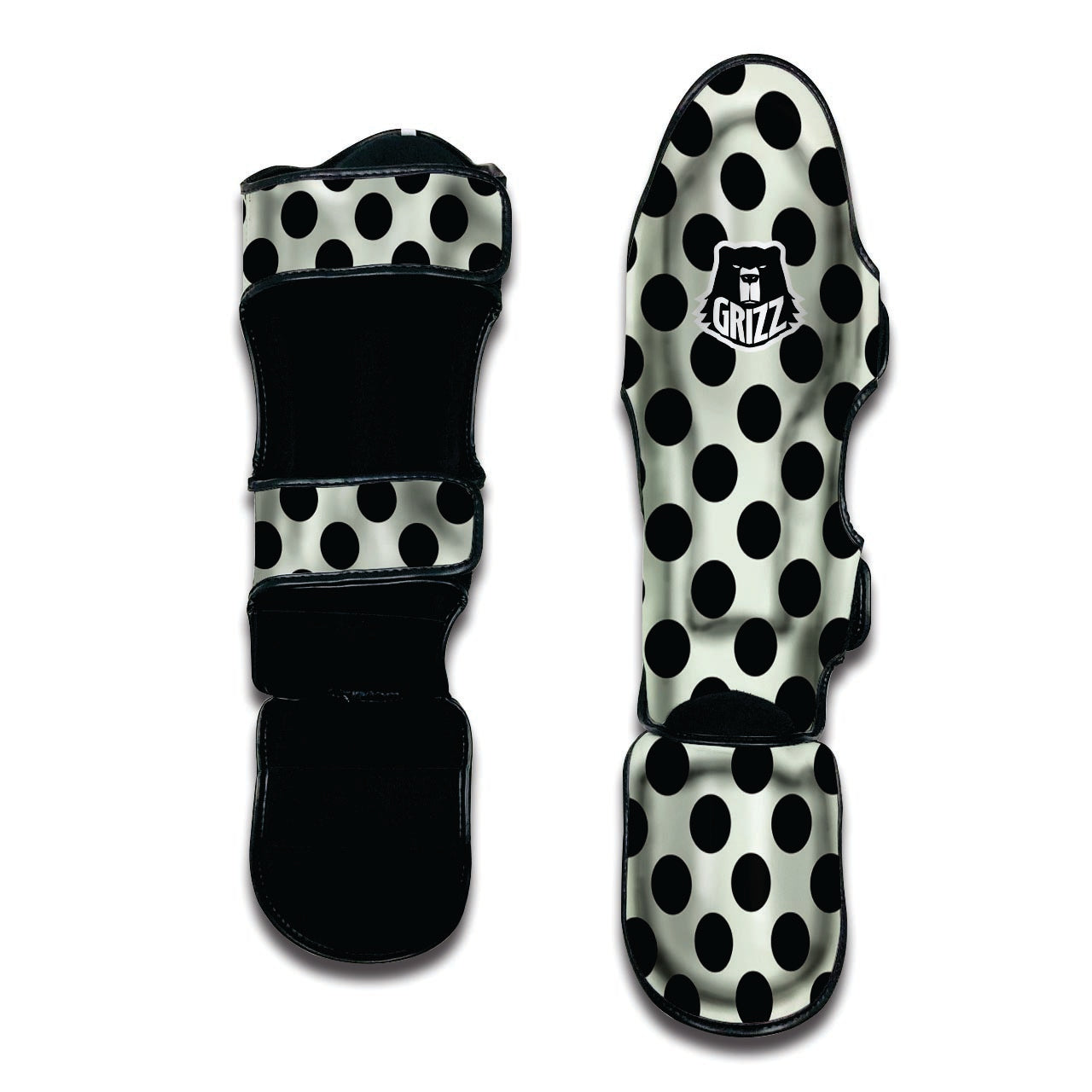 White And Black Polka Dot Print Muay Thai Shin Guard-grizzshop