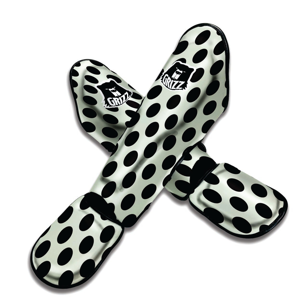 White And Black Polka Dot Print Muay Thai Shin Guard-grizzshop