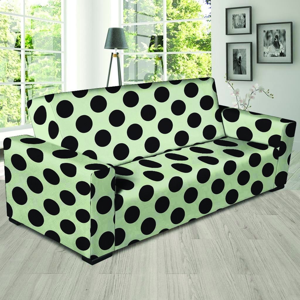 White And Black Polka Dot Print Sofa Cover-grizzshop