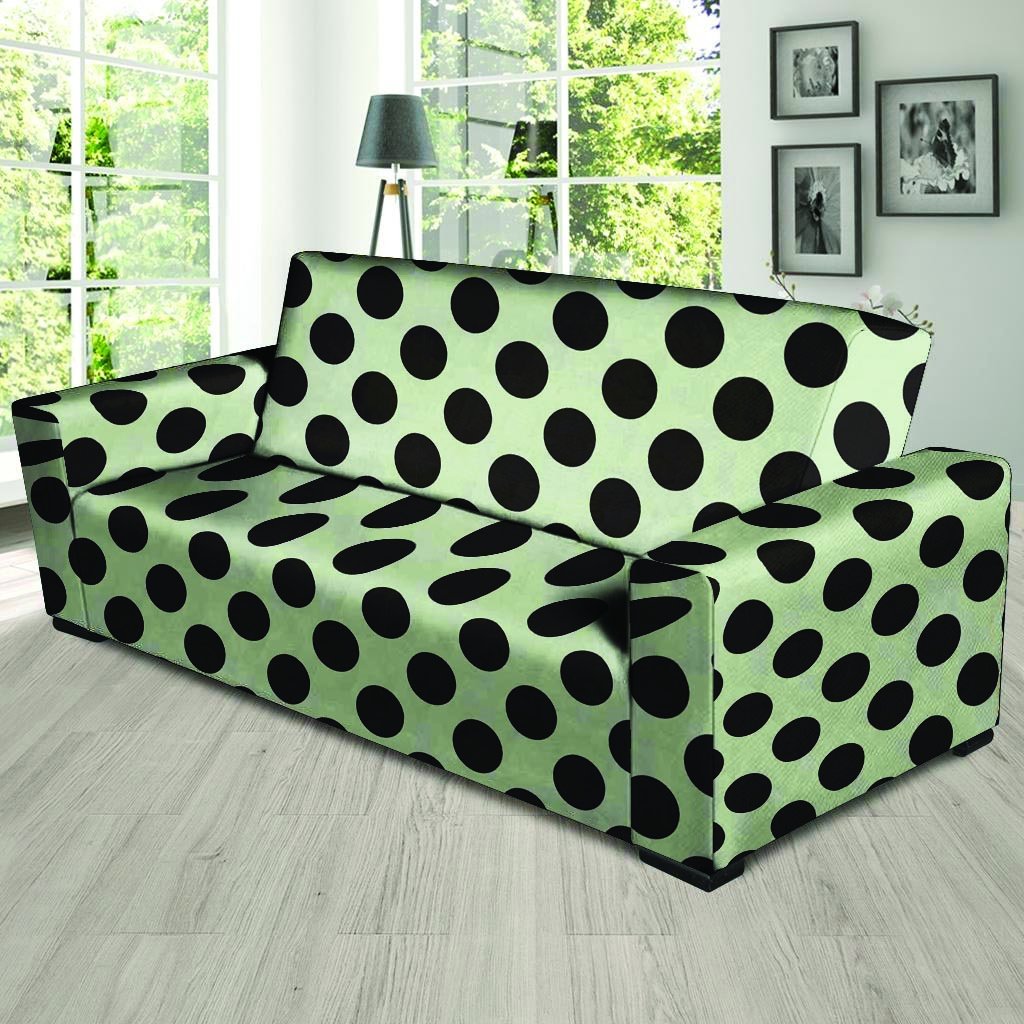 White And Black Polka Dot Print Sofa Cover-grizzshop