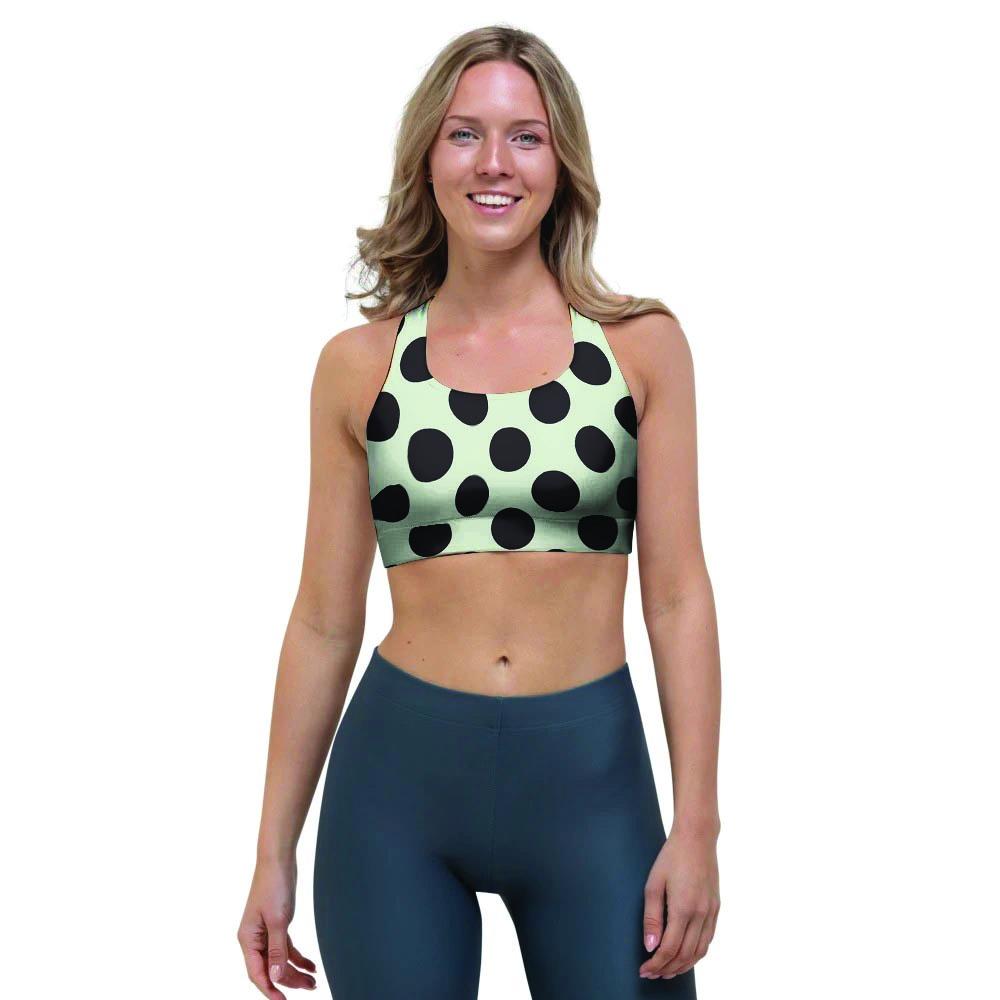 White And Black Polka Dot Print Sports Bra-grizzshop