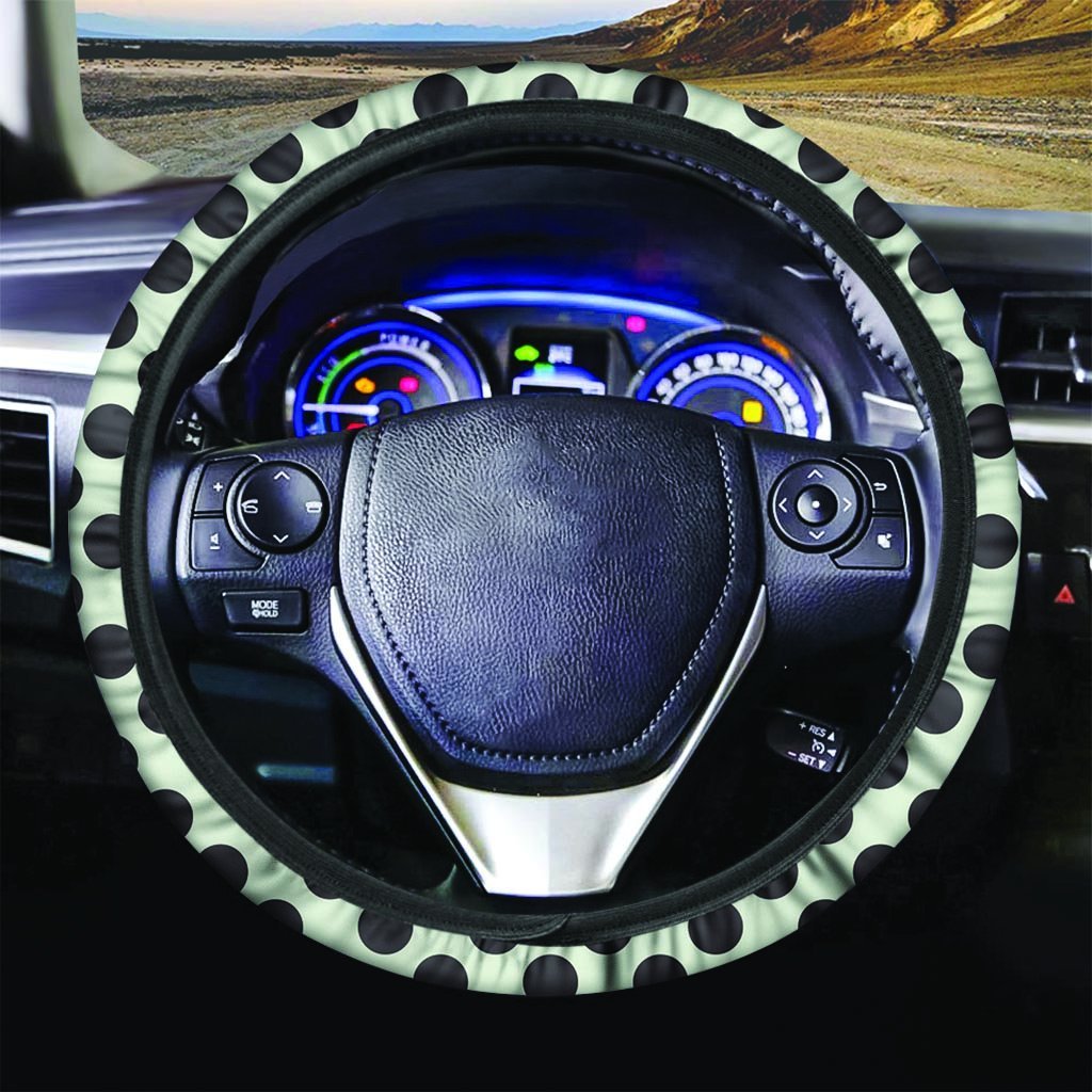 White And Black Polka Dot Print Steering Wheel Cover-grizzshop