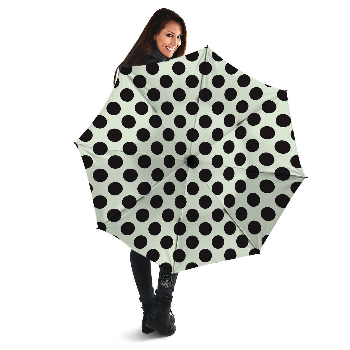 White And Black Polka Dot Print Umbrella-grizzshop