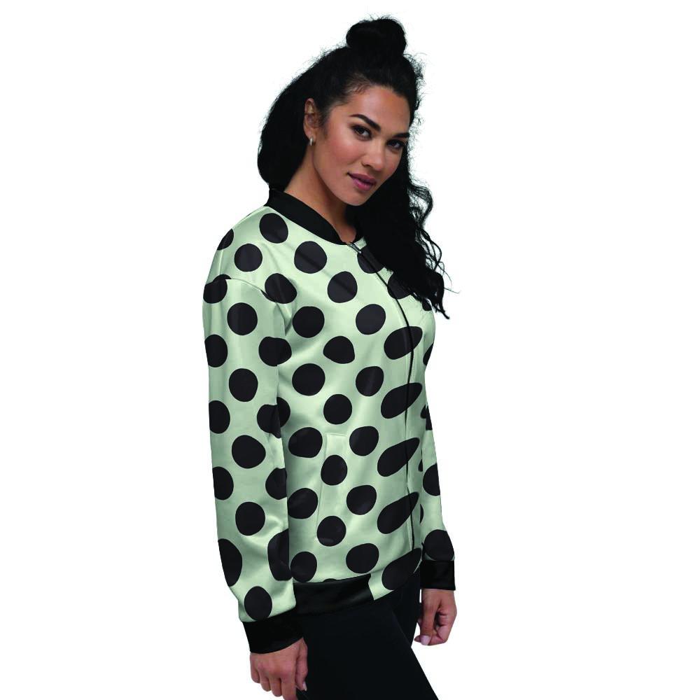 White And Black Polka Dot Print Women's Bomber Jacket-grizzshop