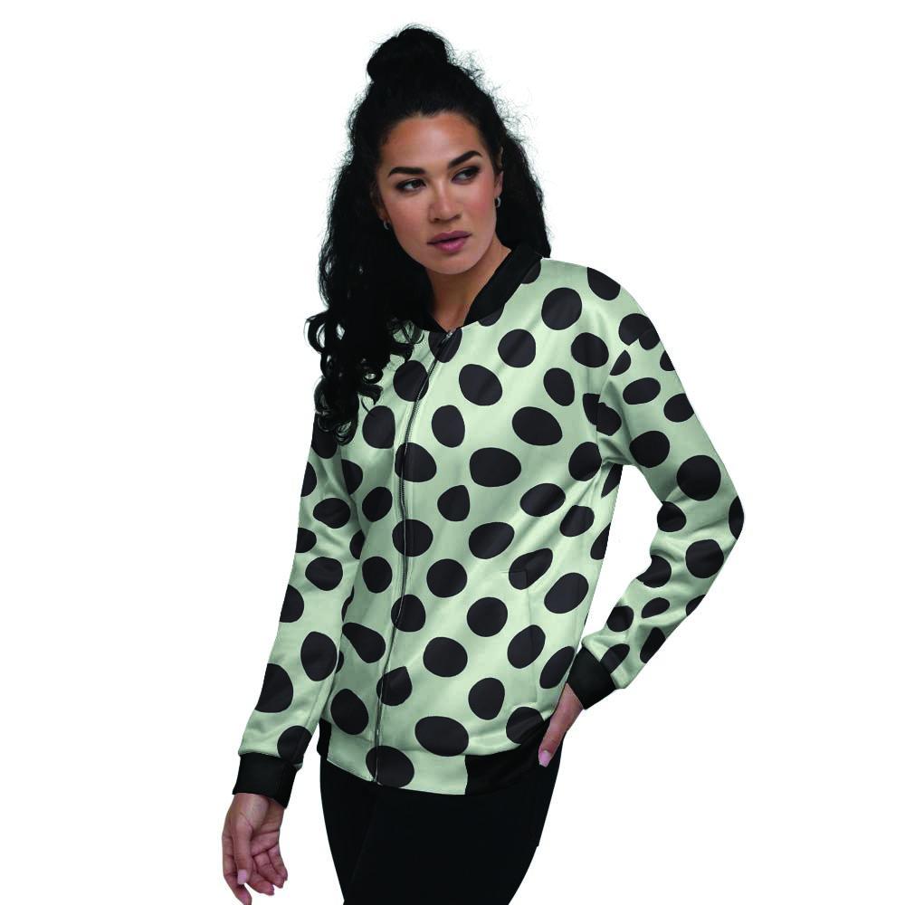 White And Black Polka Dot Print Women's Bomber Jacket-grizzshop