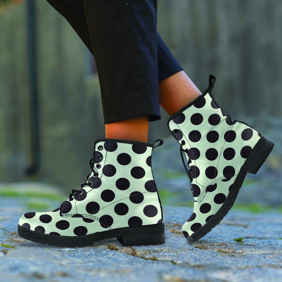 White And Black Polka Dot Print Women's Boots-grizzshop