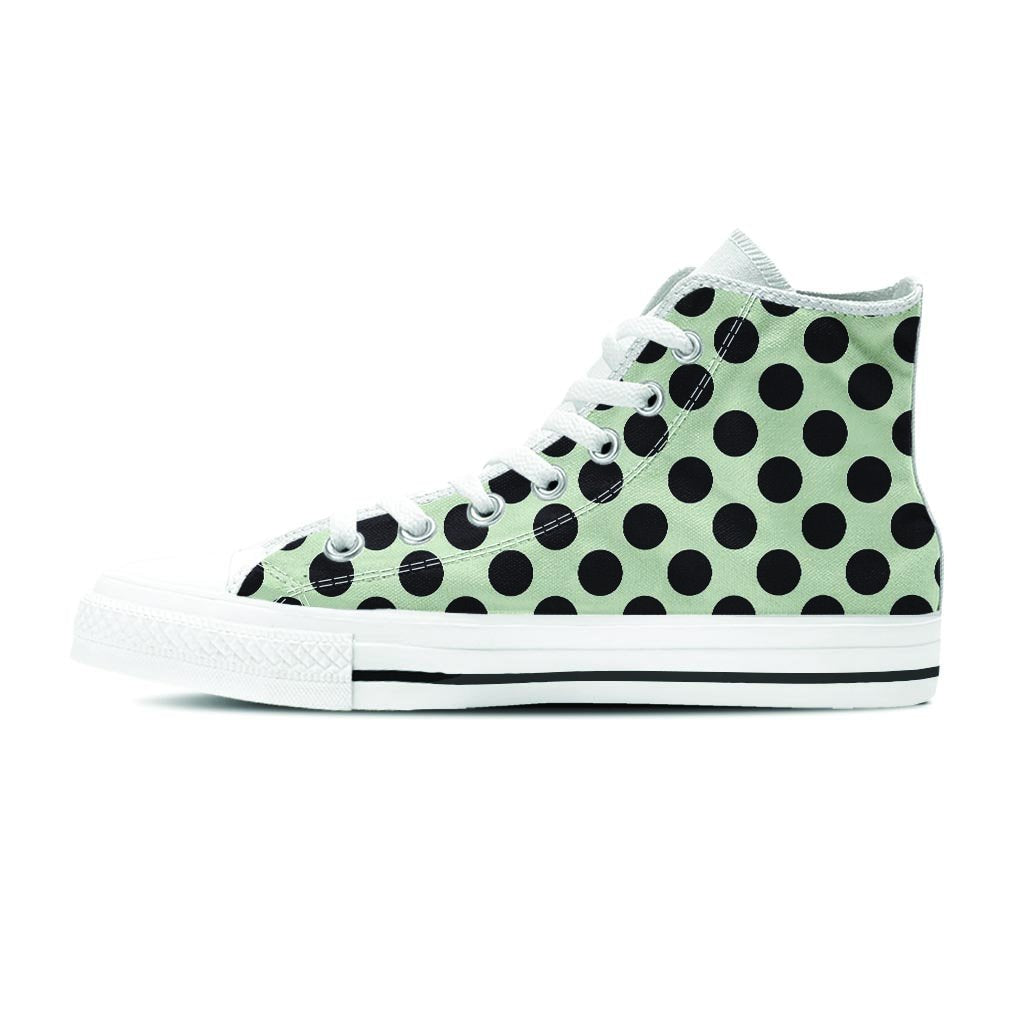 White And Black Polka Dot Print Women's High Top Shoes-grizzshop