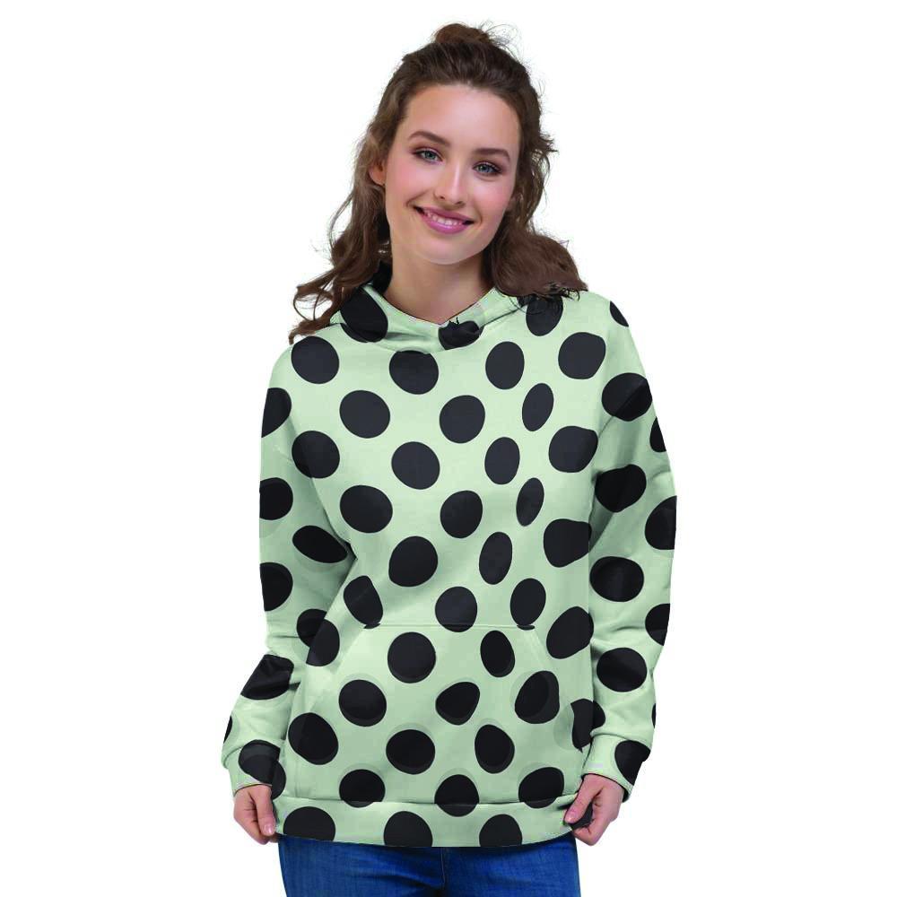 White And Black Polka Dot Print Women's Hoodie-grizzshop