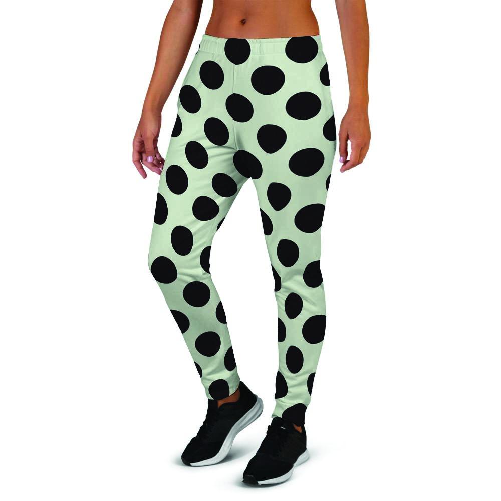 White And Black Polka Dot Print Women's Joggers-grizzshop