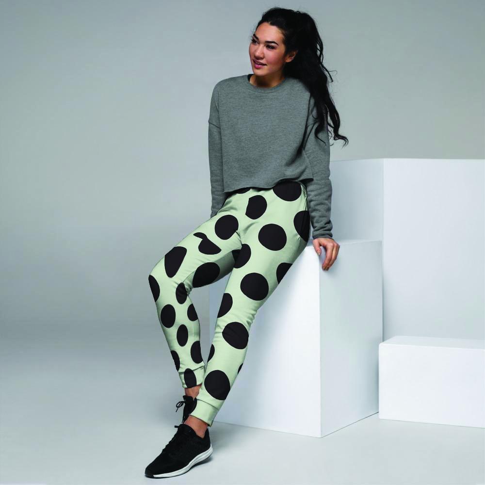 White And Black Polka Dot Print Women's Joggers-grizzshop