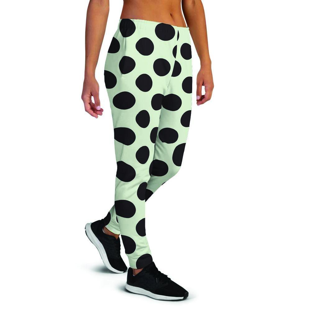 White And Black Polka Dot Print Women's Joggers-grizzshop