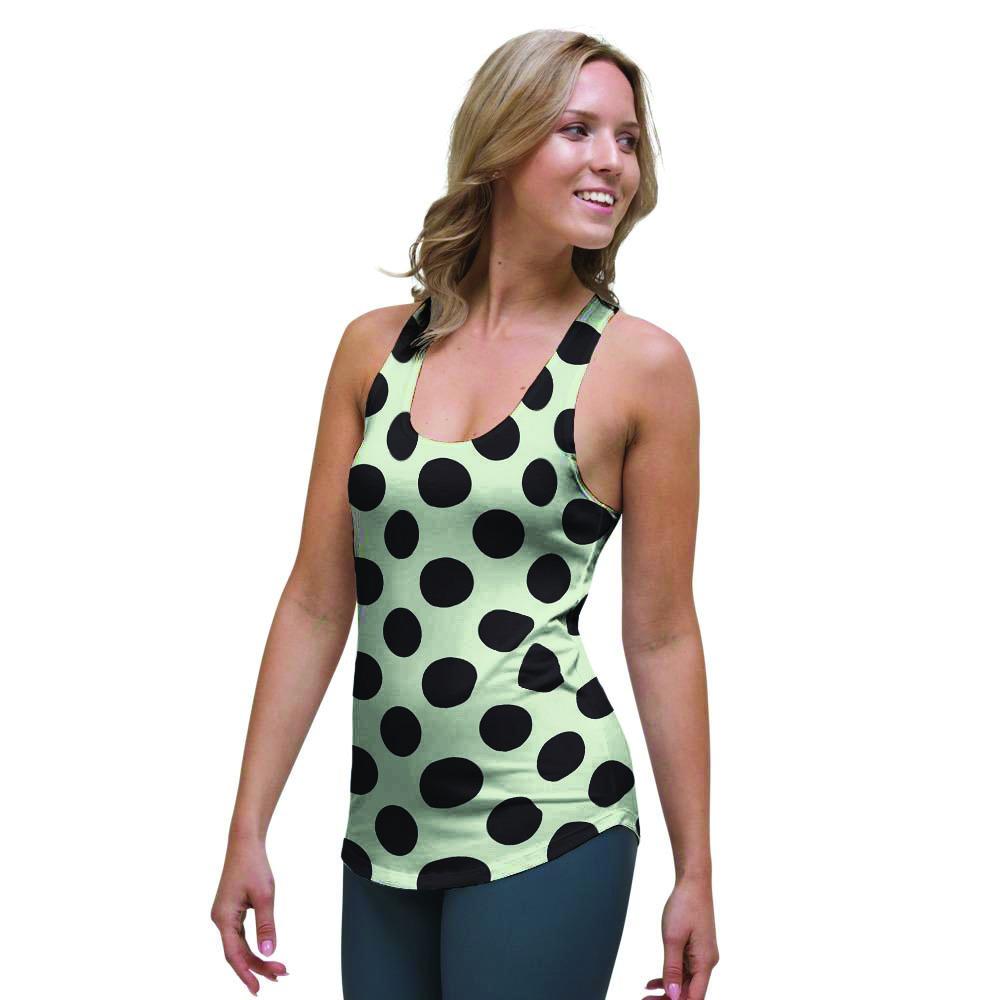 White And Black Polka Dot Print Women's Racerback Tank Top-grizzshop