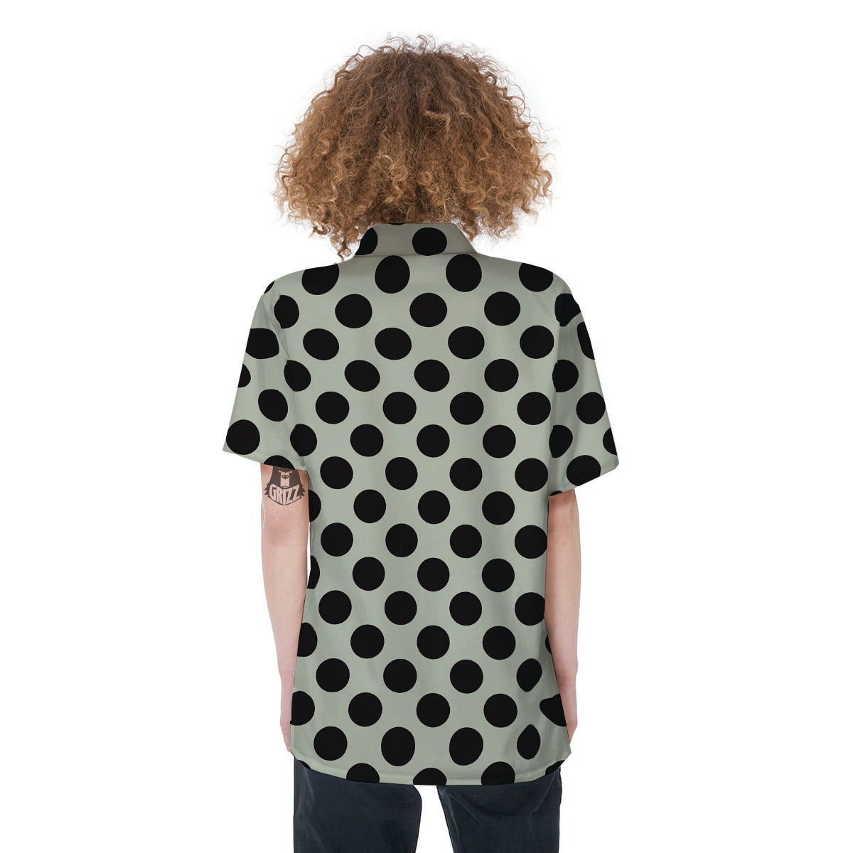 White And Black Polka Dot Print Women's Short Sleeve Shirts-grizzshop