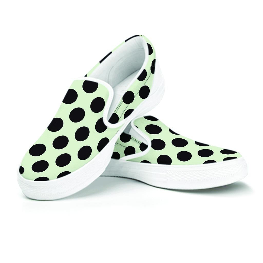 White And Black Polka Dot Print Women's Slip On Sneakers-grizzshop