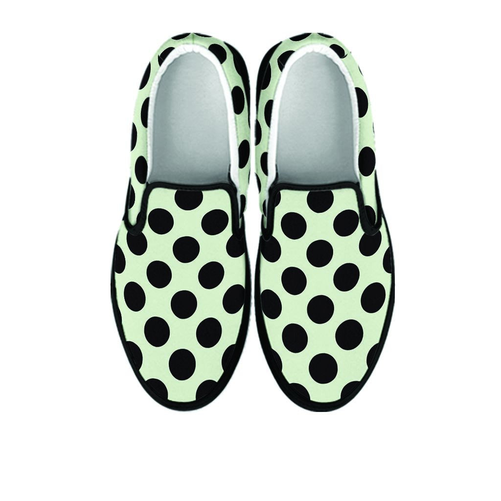 White And Black Polka Dot Print Women's Slip On Sneakers-grizzshop