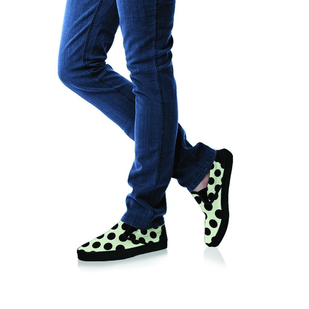 White And Black Polka Dot Print Women's Slip On Sneakers-grizzshop