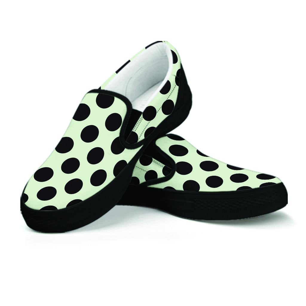 White And Black Polka Dot Print Women's Slip On Sneakers-grizzshop