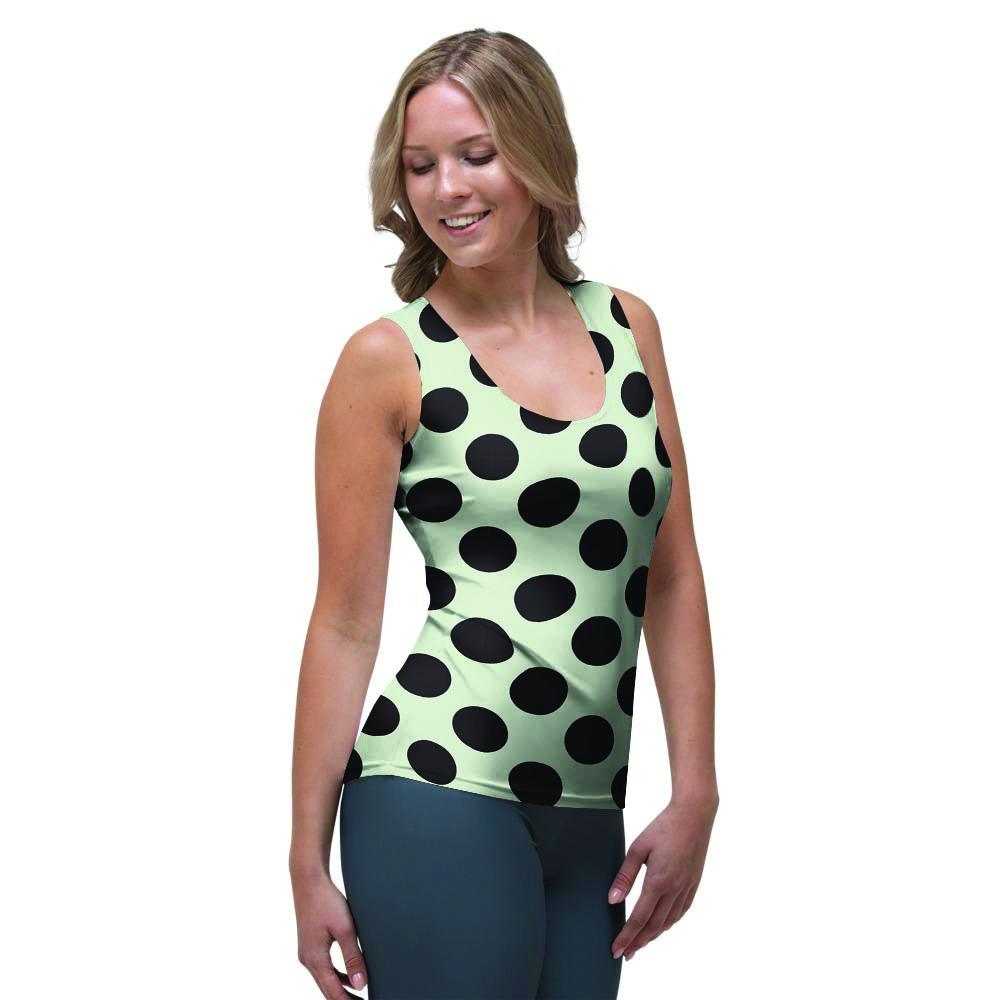 White And Black Polka Dot Print Women's Tank Top-grizzshop