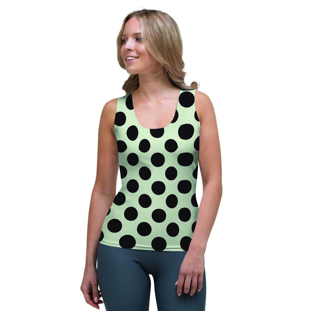 White And Black Polka Dot Print Women's Tank Top-grizzshop
