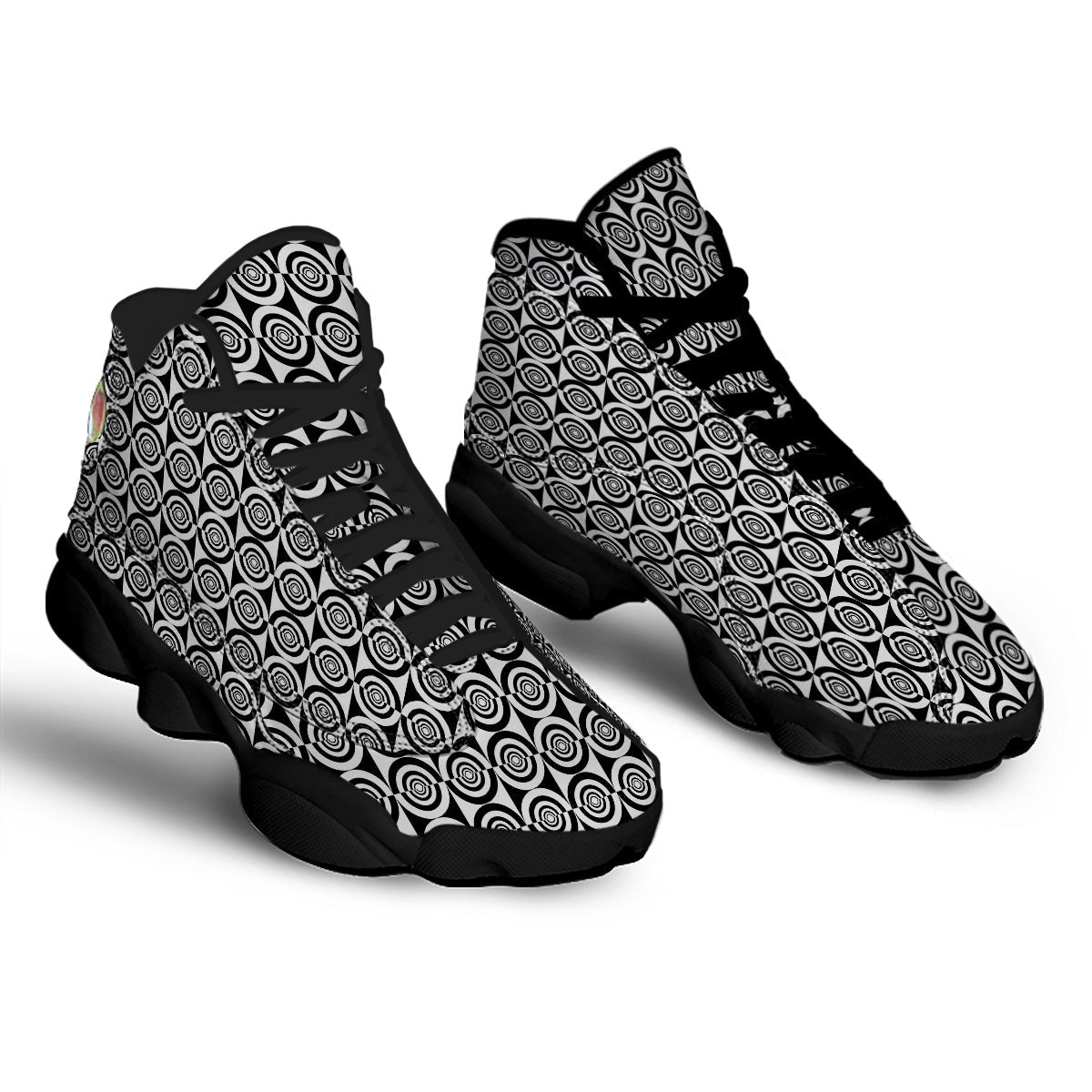 White And Black Target Board Print Pattern Black Basketball Shoes-grizzshop