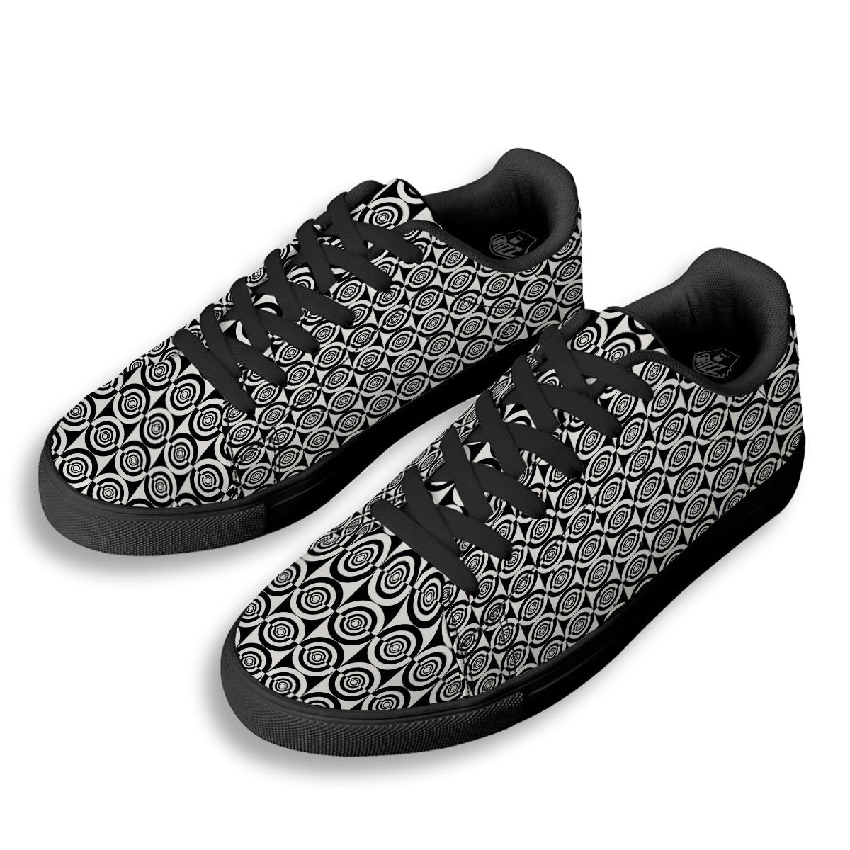White And Black Target Board Print Pattern Black Low Top Sneakers-grizzshop