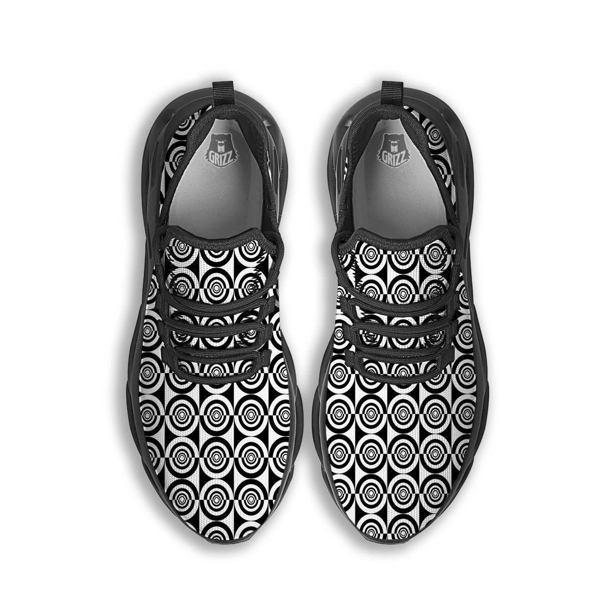 White And Black Target Board Print Pattern Black Running Shoes-grizzshop
