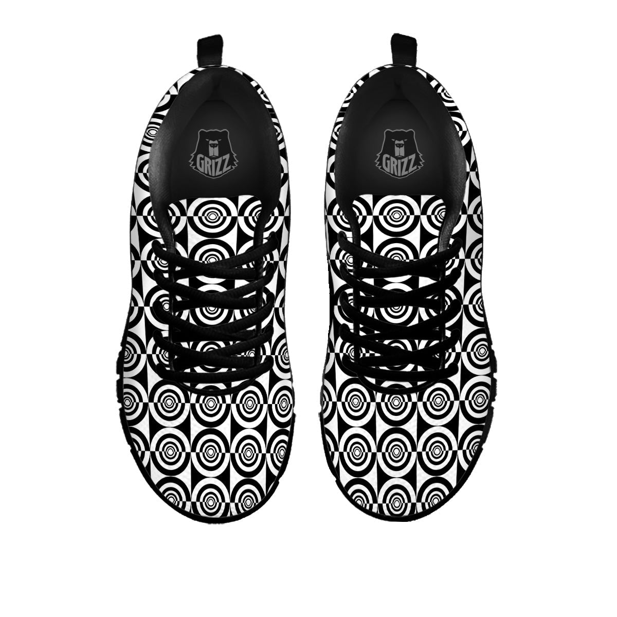 White And Black Target Board Print Pattern Black Sneaker-grizzshop