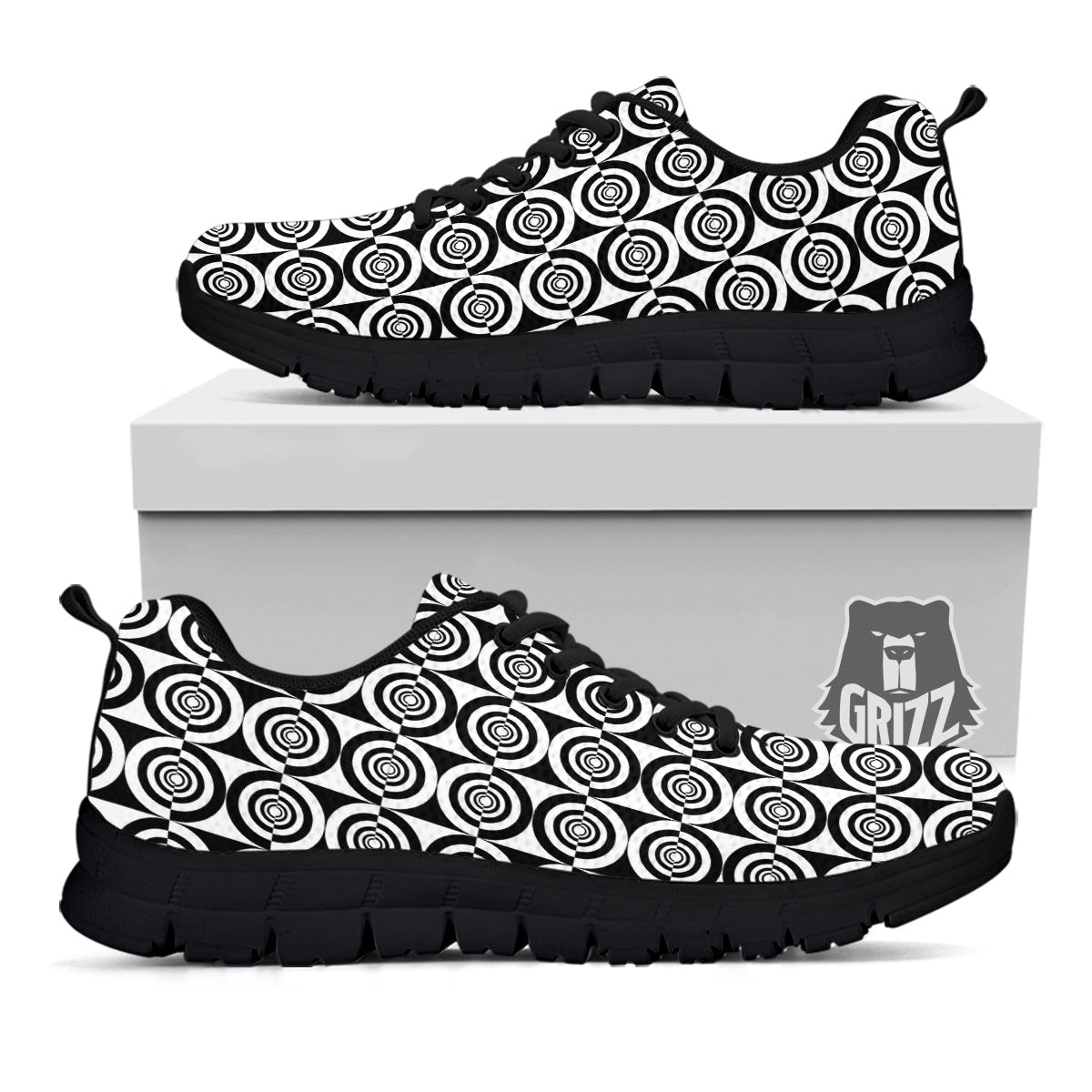 White And Black Target Board Print Pattern Black Sneaker-grizzshop
