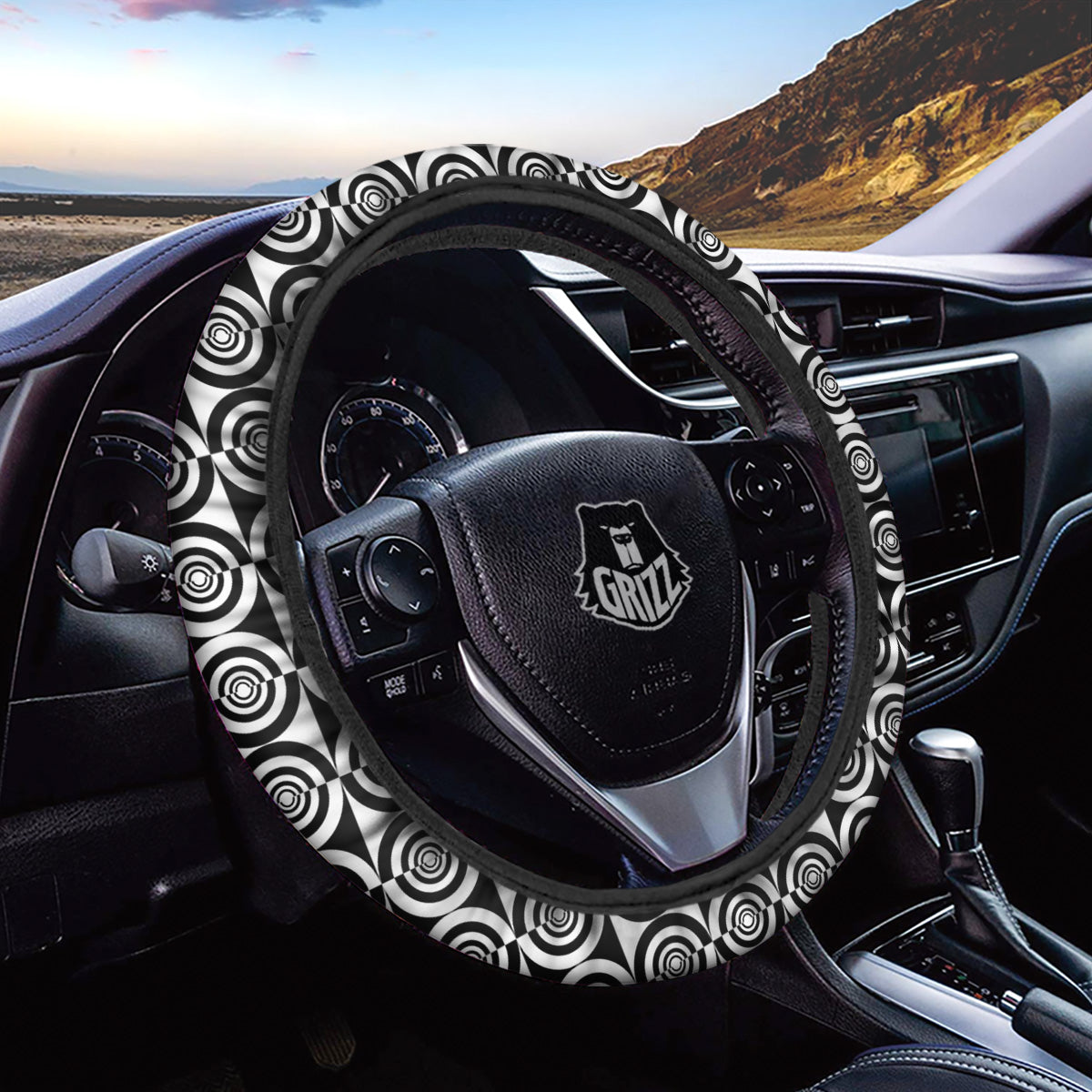 White And Black Target Board Print Pattern Car Steering Wheel Cover-grizzshop