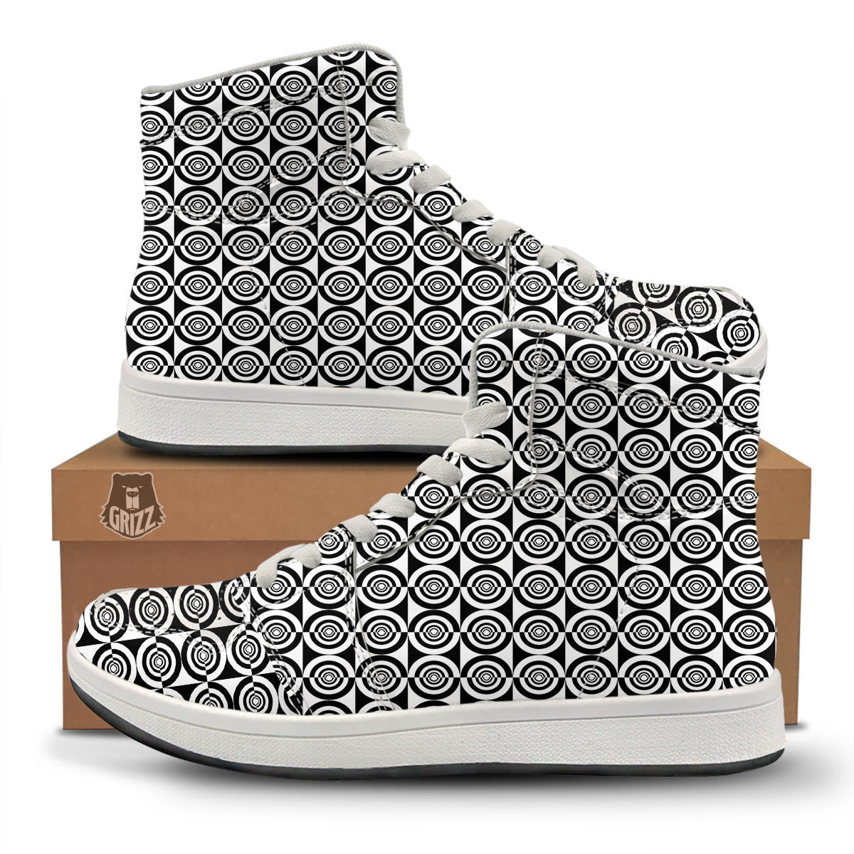 White And Black Target Board Print Pattern High Top Sneakers-grizzshop
