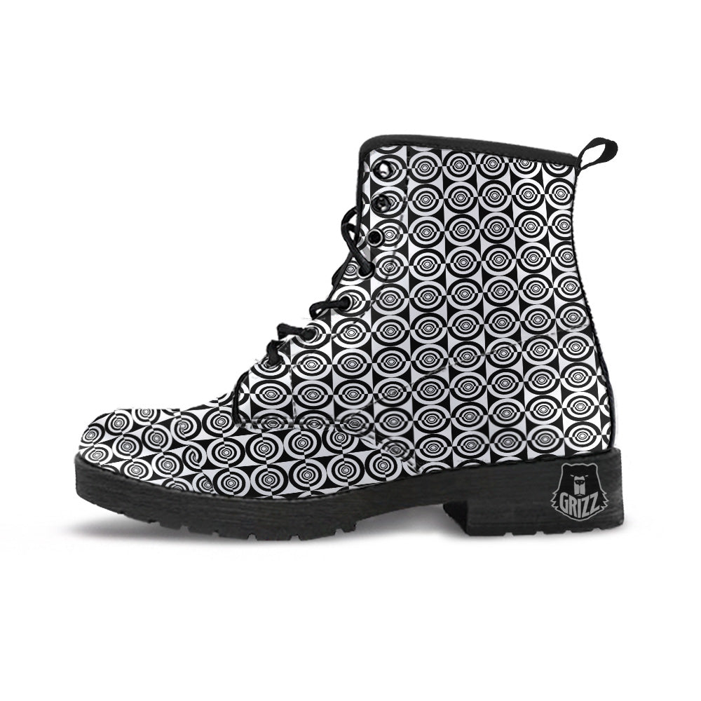 White And Black Target Board Print Pattern Leather Boots-grizzshop