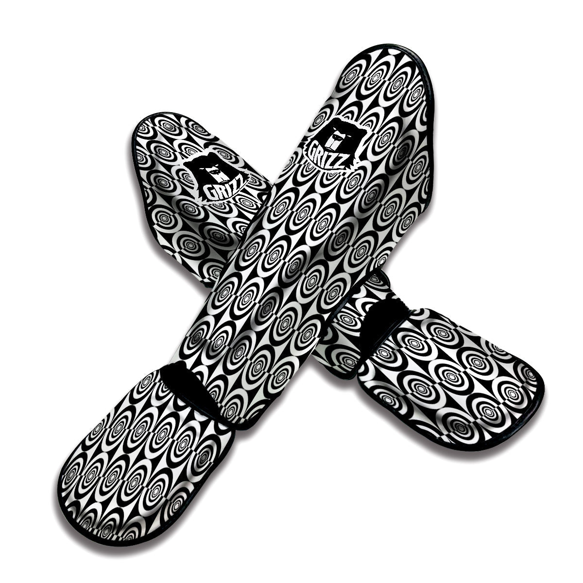 White And Black Target Board Print Pattern Muay Thai Shin Guards-grizzshop