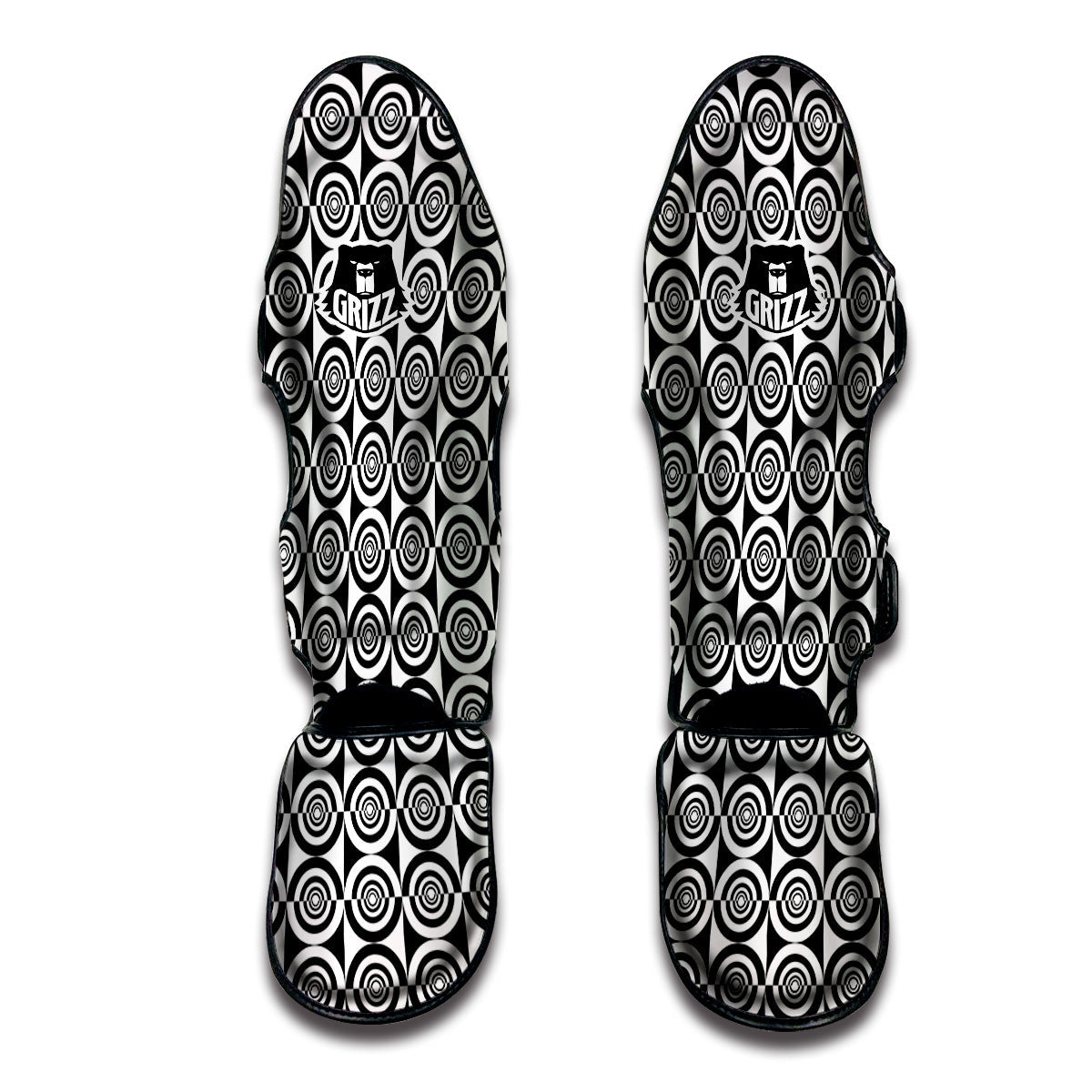 White And Black Target Board Print Pattern Muay Thai Shin Guards-grizzshop