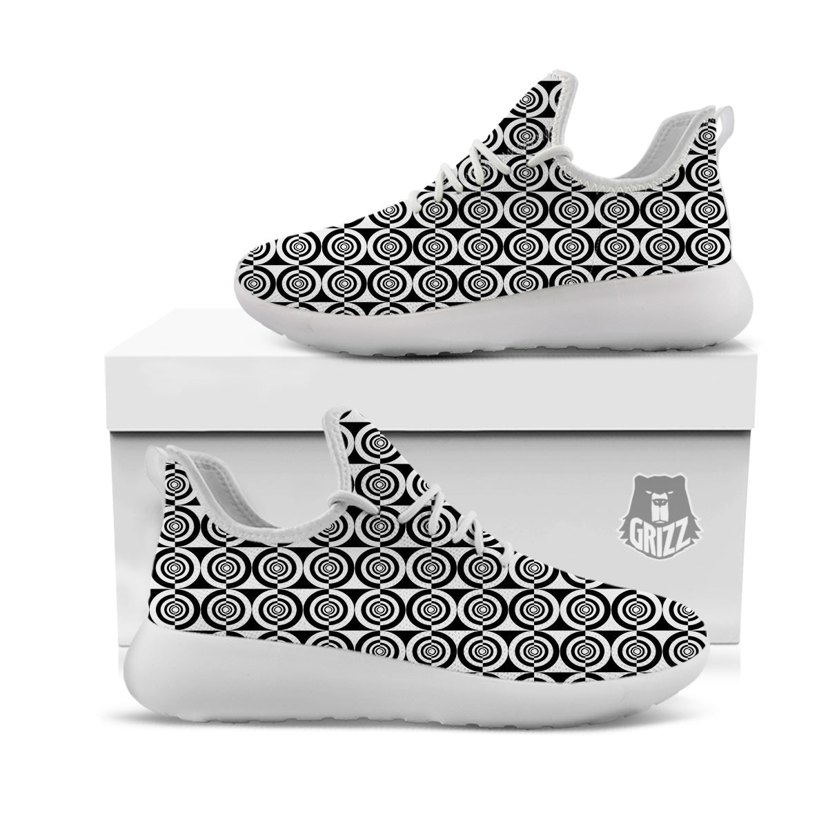 White And Black Target Board Print Pattern White Athletic Shoes-grizzshop