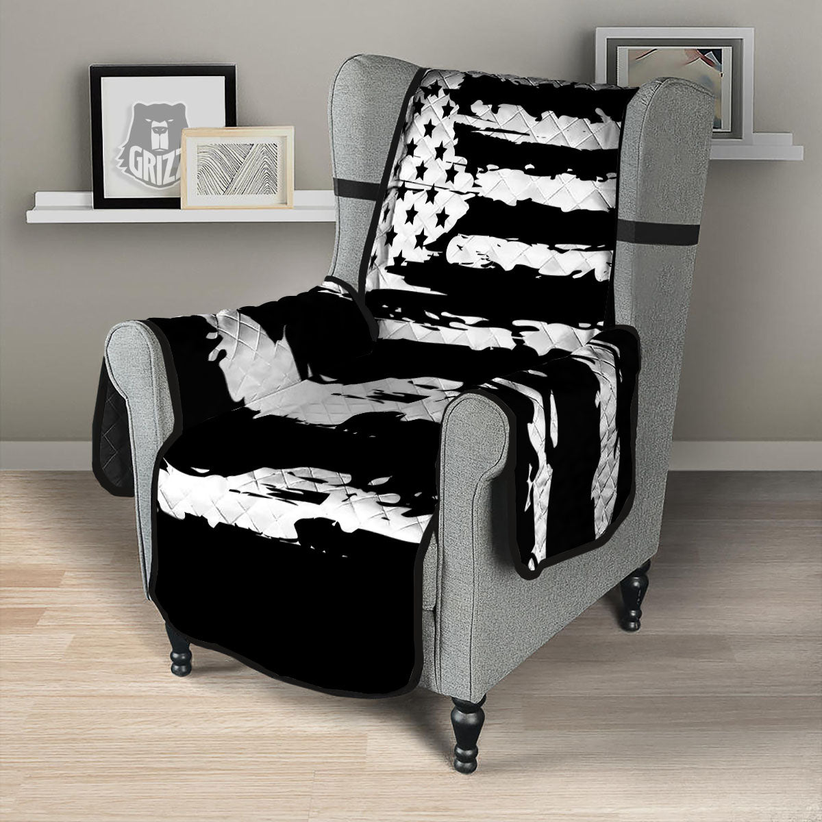 White And Black USA Flag Print Armchair Protector-grizzshop