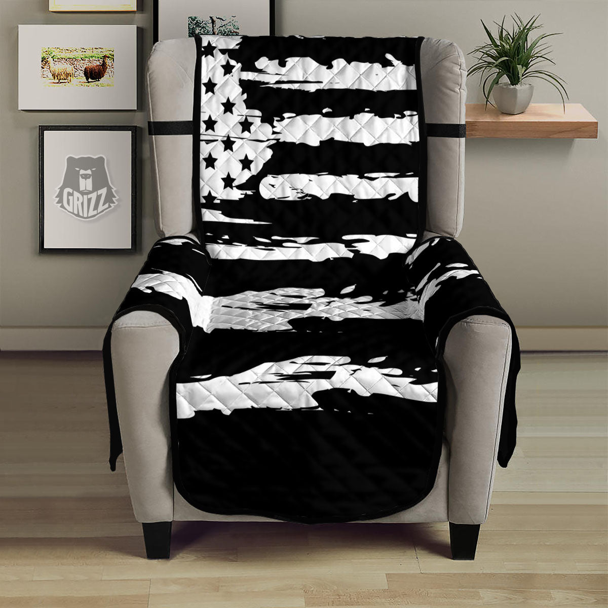 White And Black USA Flag Print Armchair Protector-grizzshop