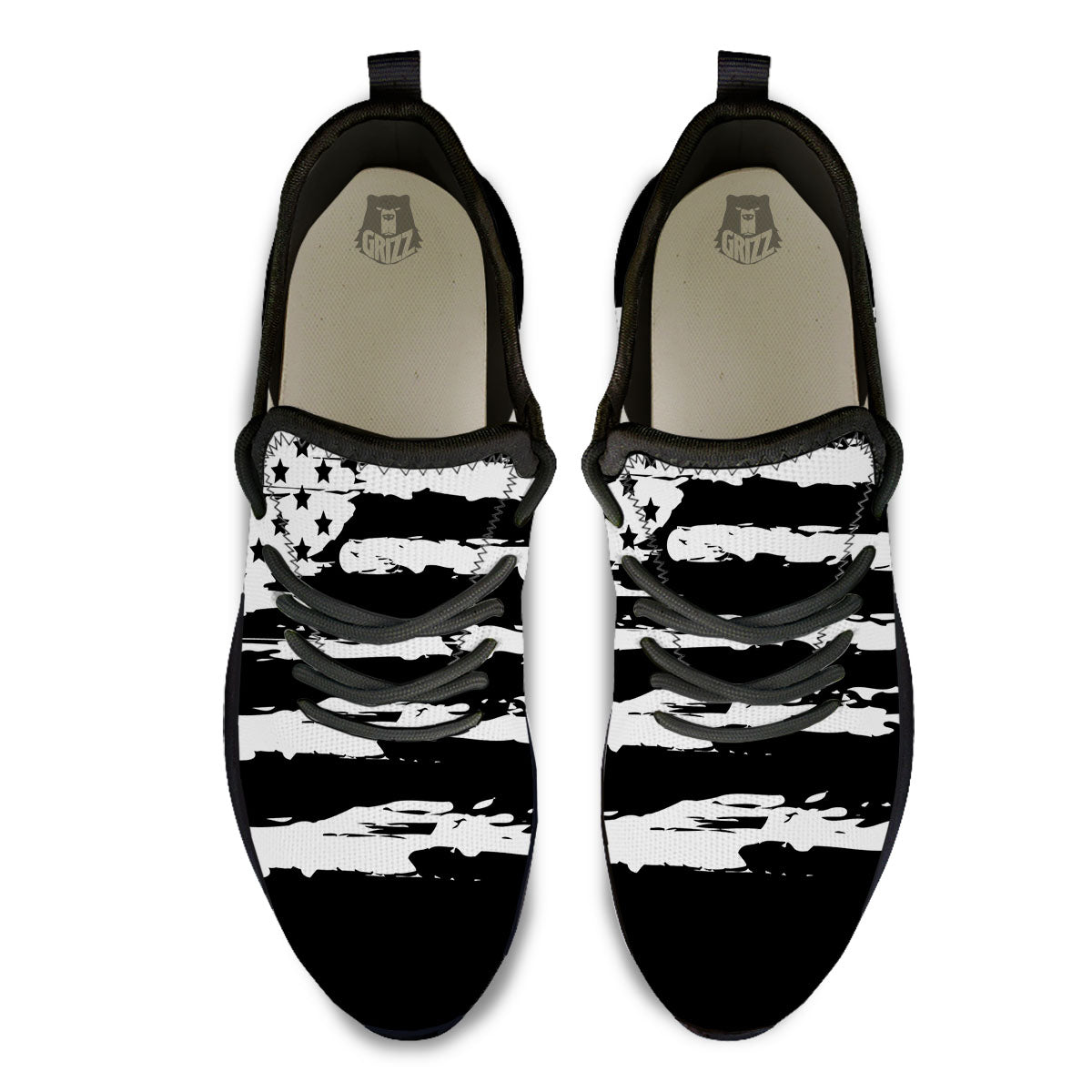 White And Black USA Flag Print Black Athletic Shoes-grizzshop