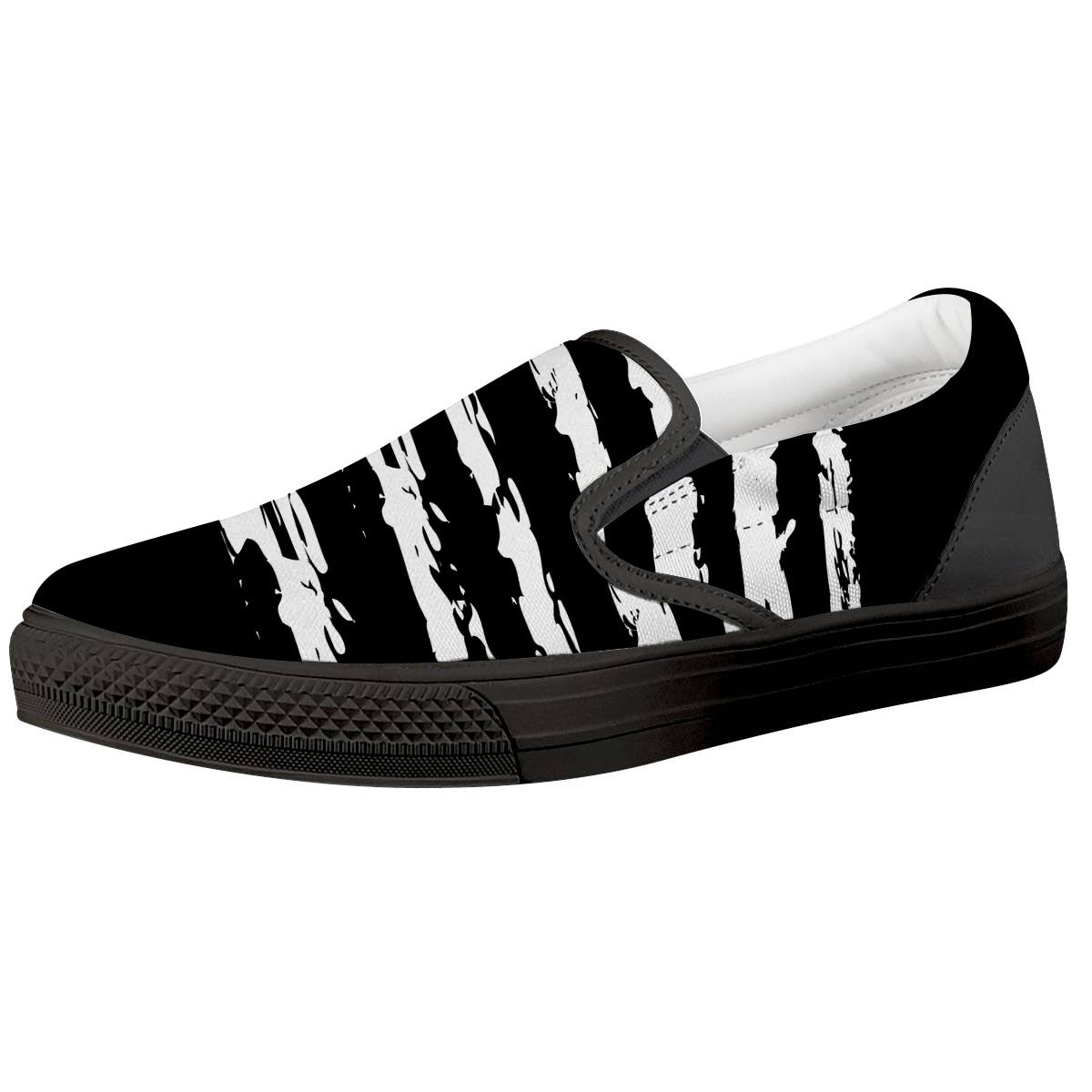 White And Black USA Flag Print Black Slip On Shoes-grizzshop