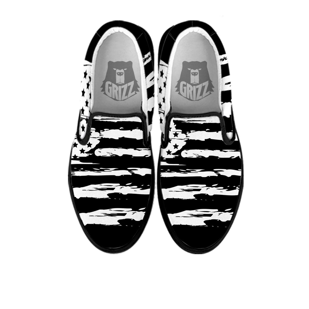 White And Black USA Flag Print Black Slip On Shoes-grizzshop