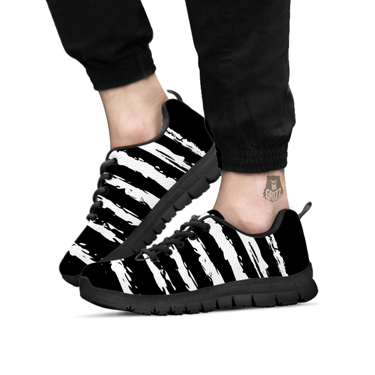 White And Black USA Flag Print Black Sneaker-grizzshop