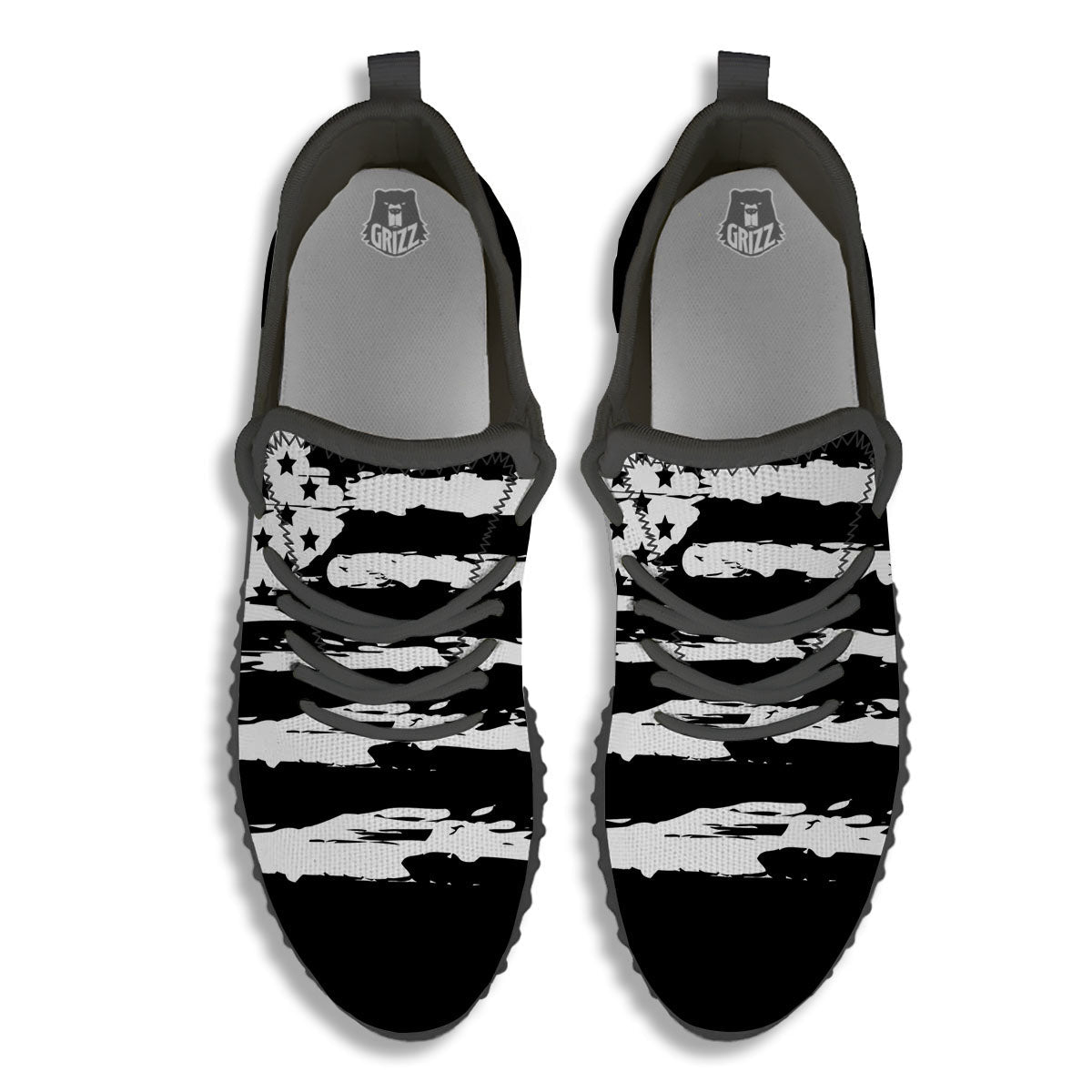 White And Black USA Flag Print Black Walking Shoes-grizzshop