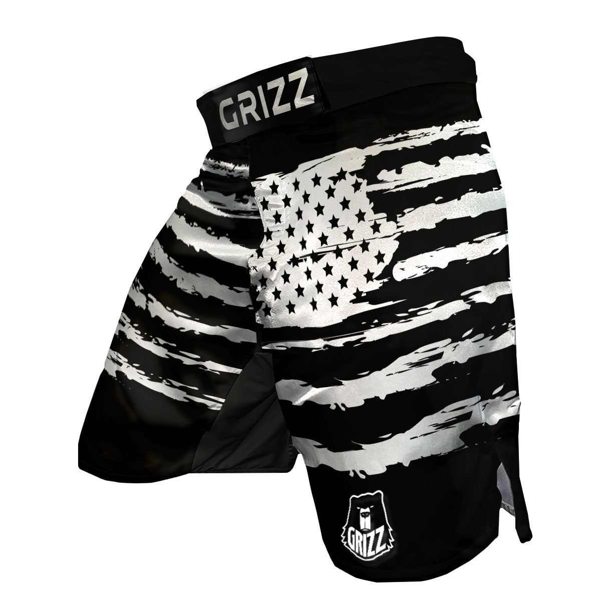 White And Black USA Flag Print MMA Shorts-grizzshop