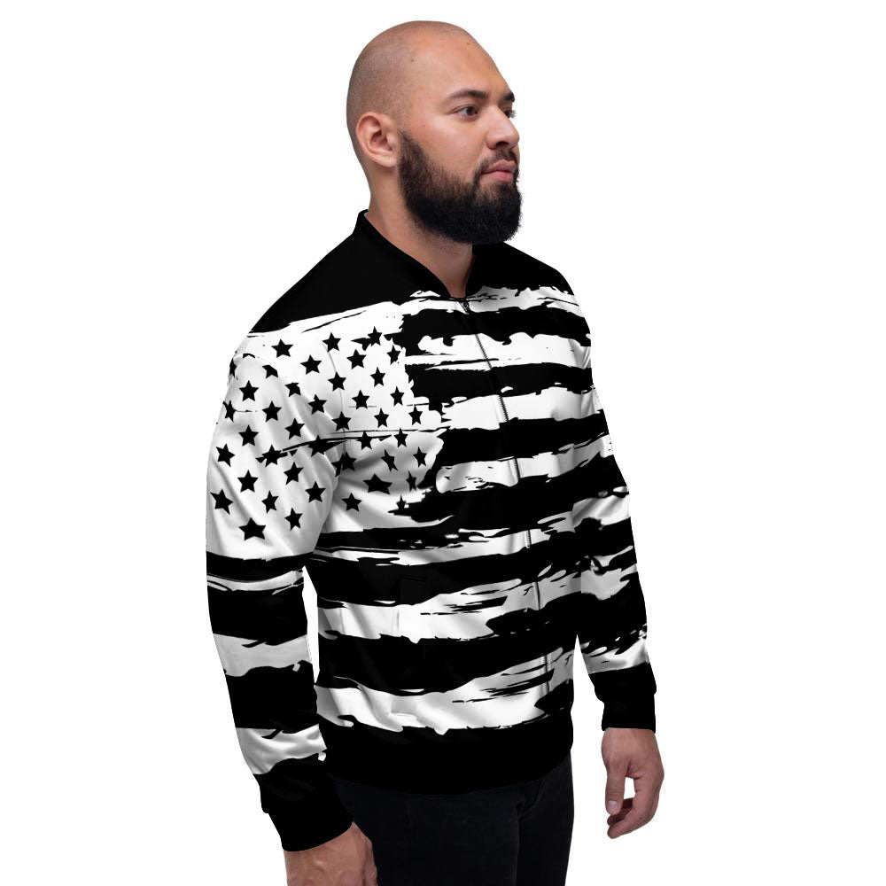 White And Black USA Flag Print Men's Bomber Jacket-grizzshop