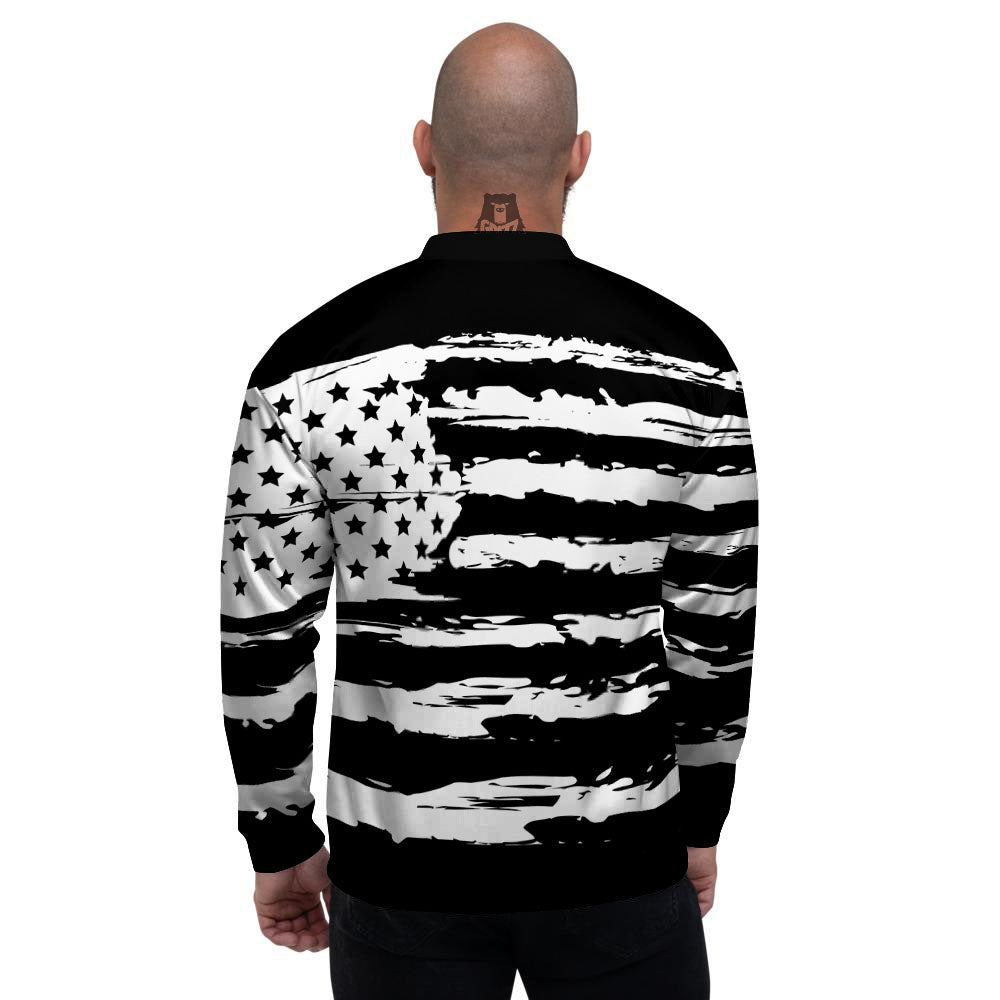 White And Black USA Flag Print Men's Bomber Jacket-grizzshop