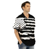 White And Black USA Flag Print Men's Hawaiian Shirt-grizzshop