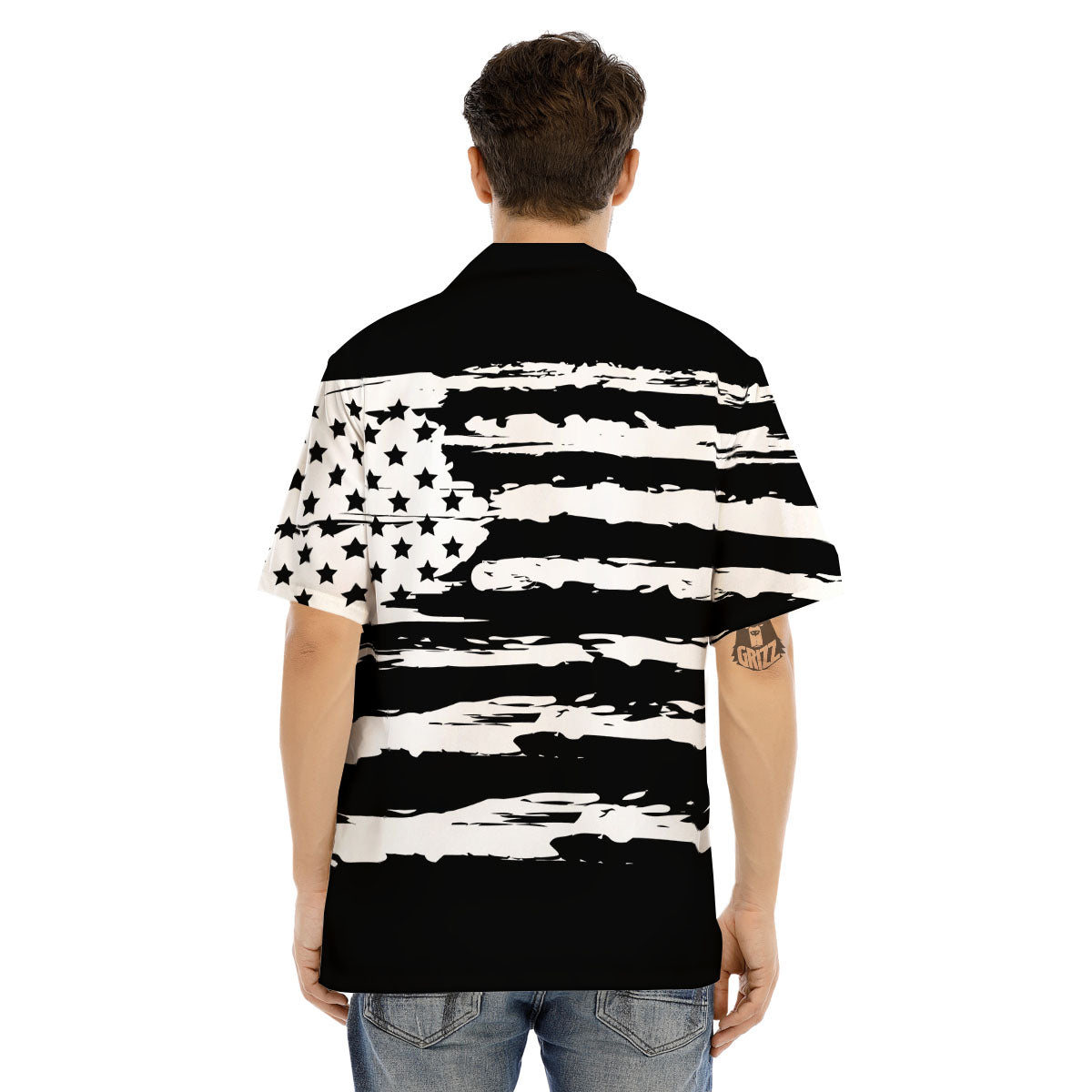 White And Black USA Flag Print Men's Hawaiian Shirt-grizzshop